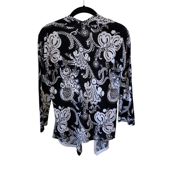 Cache Open Front Paisley Black and White Hi Low Point Cardigan Size Small - Picture 4 of 7